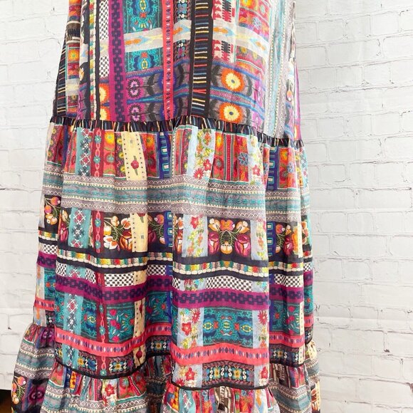 NEW Johnny Was Beatrice Cherie Silk Dress Small Tiered Ruffle Trim Mixed Pattern - Picture 3 of 7